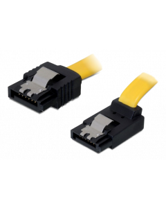 DeLOCK SATA-kabel, 0,3m, 6Gb/s, låsclip, vinklad uppåt - rak, gul