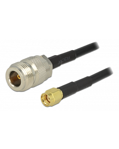 DeLOCK antennkabel, RP-SMA ha - N hona, LMR195, 50 Ohm, 1m, svart