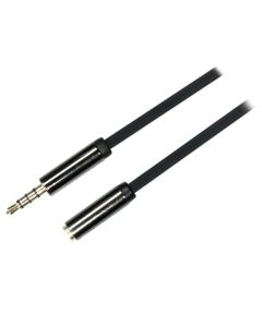 DELTACO ljudkabel, 3,5mm rak hane till 3,5mm hona, 4-pin, 1m, svart