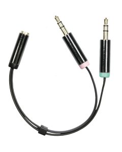 DELTACO 3,5mm mikrofon och stereo hane till 3,5mm hona, 0,1m, svart