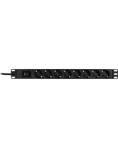 DELTACO Grenuttag, 8xCEE 7/4, 1xCEE 7/7, brytare, 3m kabel, svart