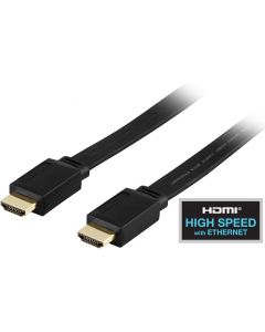 DELTACO platt HDMI kabel, HDMI High Speed with Ethernet, 4K, 3m, svart
