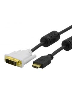 DELTACO HDMI-DVI-kaapeli, Full HD 60Hz, 1m, musta/valkoinen