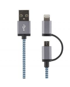 STREETZ USB-kabel, USB Micro B ha och lightning ha, MFi, 1m, blå
