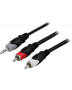 DELTACO Ljudkabel, 3,5mm ha - 2xRCA ha 0,5 m