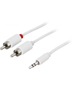 DELTACO Audiokaapeli 3,5mm ha - 2xRCA ha 1m, valkoinen