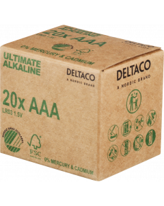 DELTACO Ultimate Alkaline batteries, LR03/AAA size, 20-pack bulk