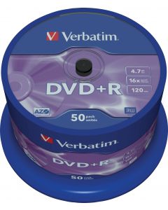 Verbatim DVD+R, 16x, 4,7 GB/120 min, 50-pack spindel, AZO
