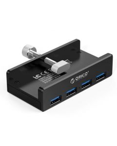 Kiinnitettävä USB-keskitin pöytäkoneelle ja näytölle, 4 nopeaa USB 3.0 -liitäntää - musta